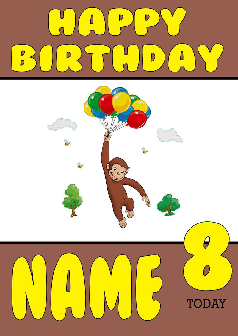 THEME INSPIRED Kids Adult Personalised Birthday Card Curious George Birthday Card 2