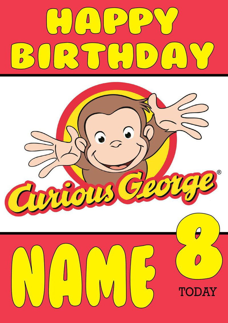 THEME INSPIRED Kids Adult Personalised Birthday Card Curious George Birthday Card 3