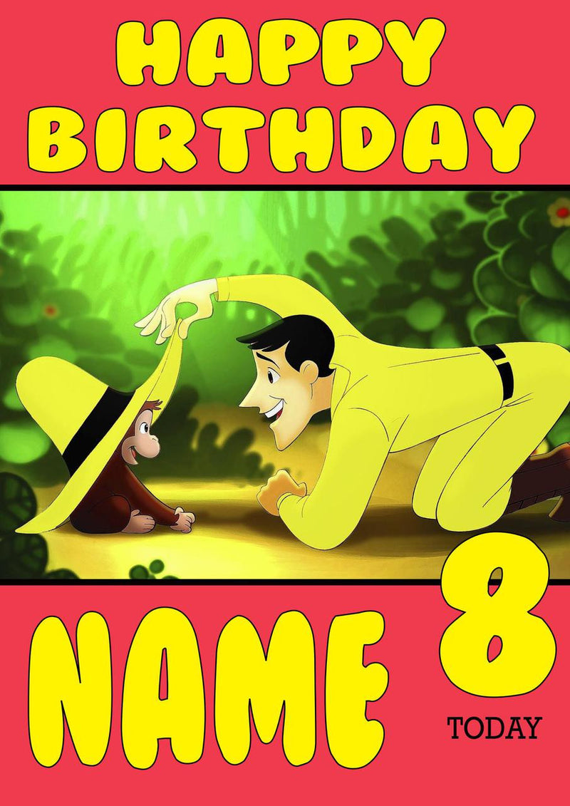 THEME INSPIRED Kids Adult Personalised Birthday Card Curious George Birthday Card 4