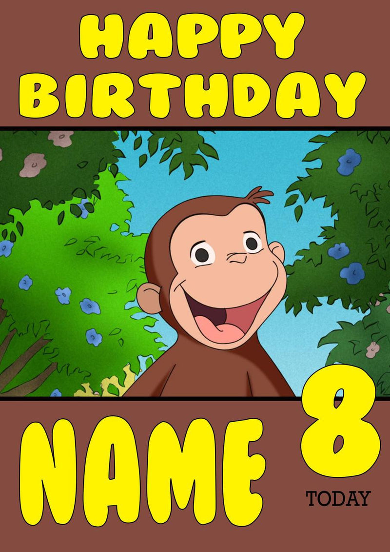 THEME INSPIRED Kids Adult Personalised Birthday Card Curious George Birthday Card 5