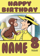 THEME INSPIRED Kids Adult Personalised Birthday Card Curious George Birthday Card 7