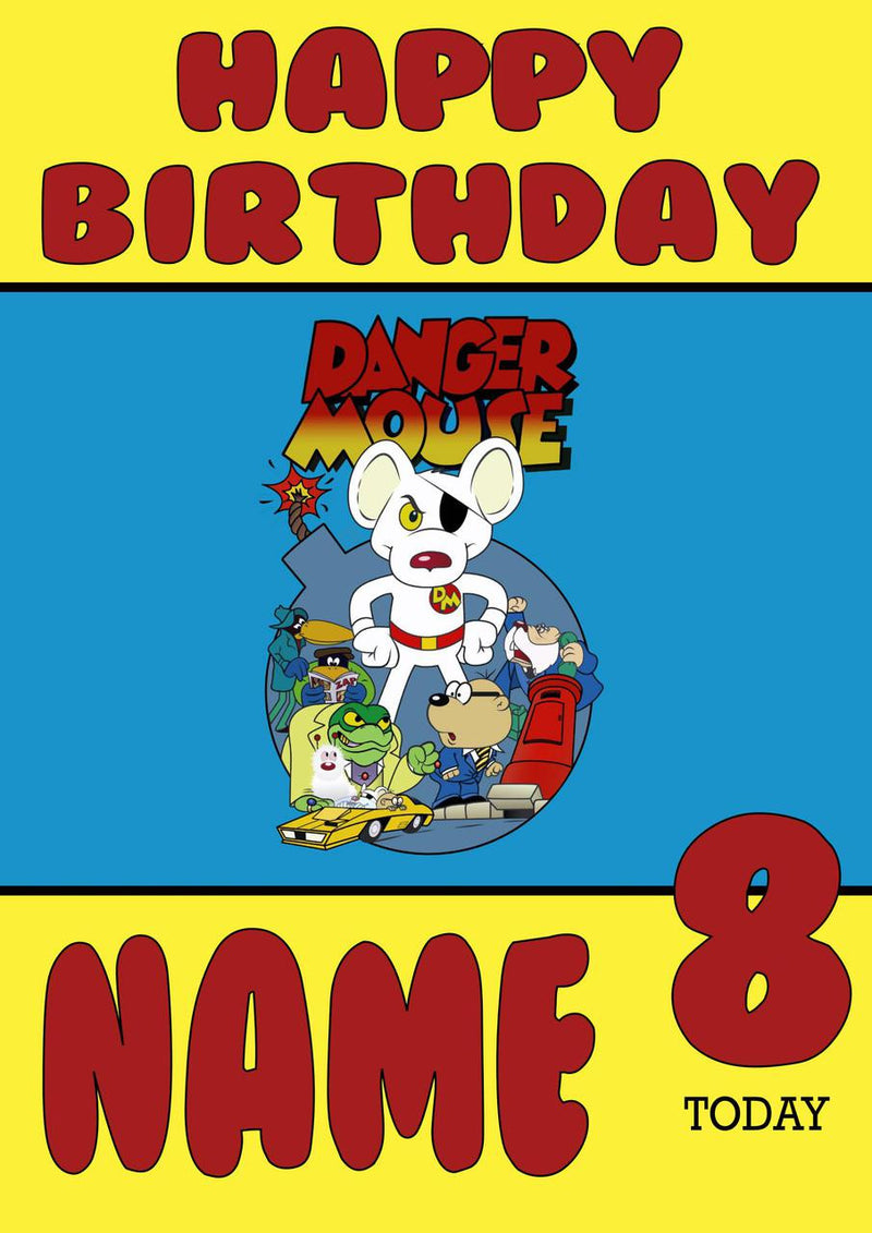 THEME INSPIRED Kids Adult Personalised Birthday Card Danger Mouse Birthday Card