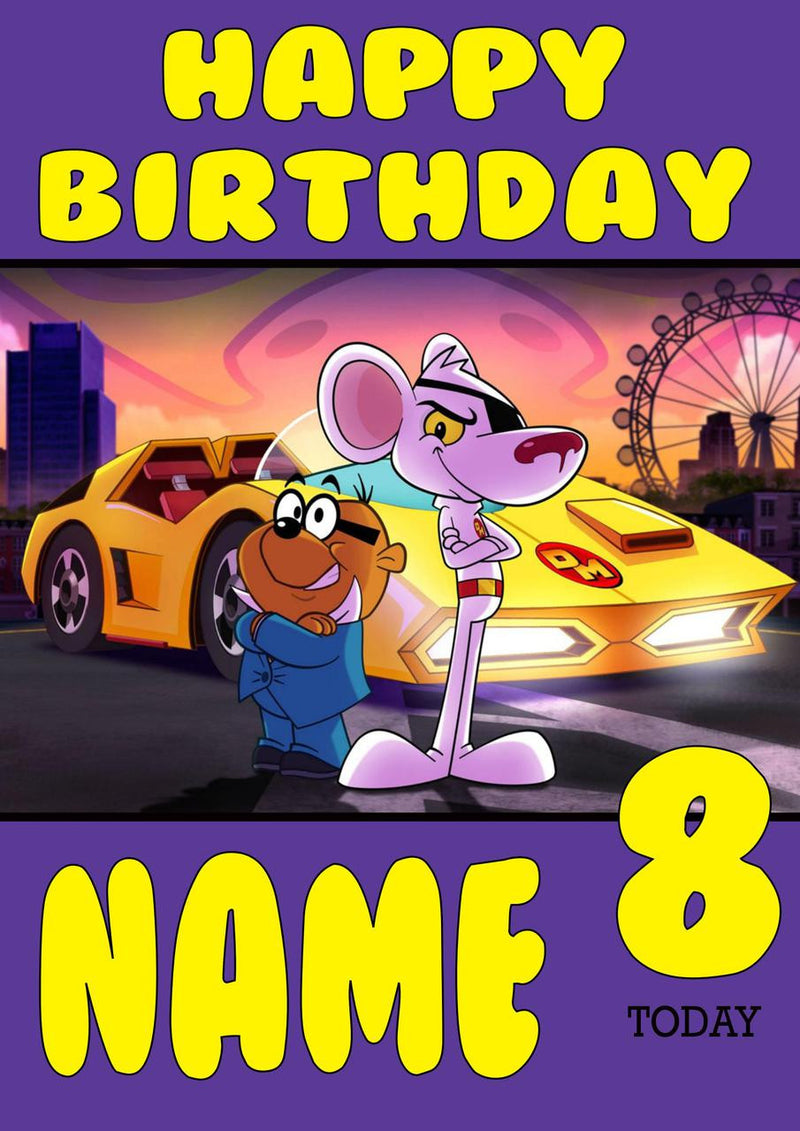 THEME INSPIRED Kids Adult Personalised Birthday Card Danger Mouse Birthday Card 5