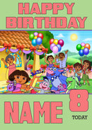 THEME INSPIRED Kids Adult Personalised Birthday Card Dora The Explorer Birthday Card