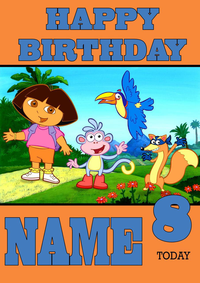 THEME INSPIRED Kids Adult Personalised Birthday Card Dora The Explorer Birthday Card 5