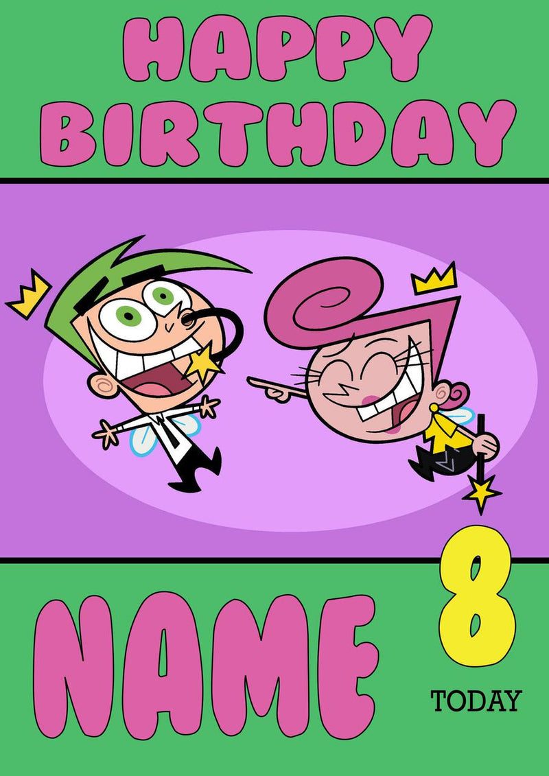 THEME INSPIRED Kids Adult Personalised Birthday Card Fairly Odd Parents Birthday Card