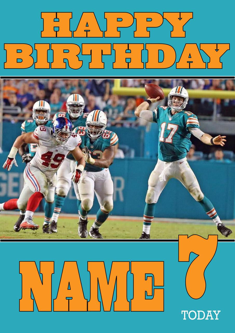 Personalised Miami Dolphins THEME INSPIRED Style PERSONALISED Kids Adult FUNNY Birthday Card 2