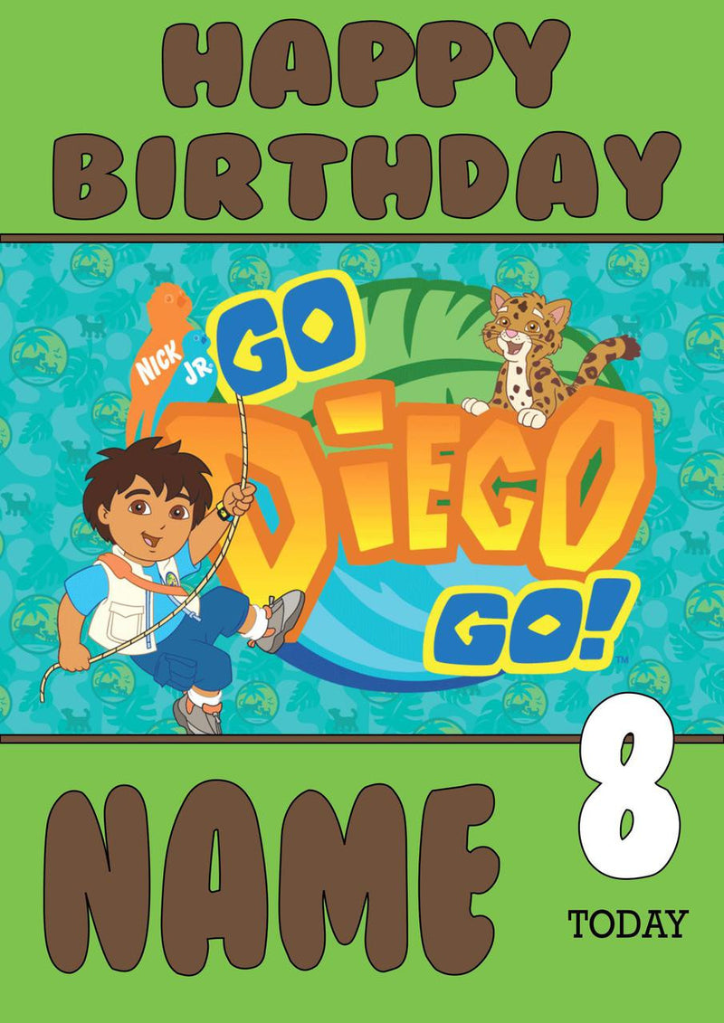 THEME INSPIRED Kids Adult Personalised Birthday Card Go Diego Birthday Card