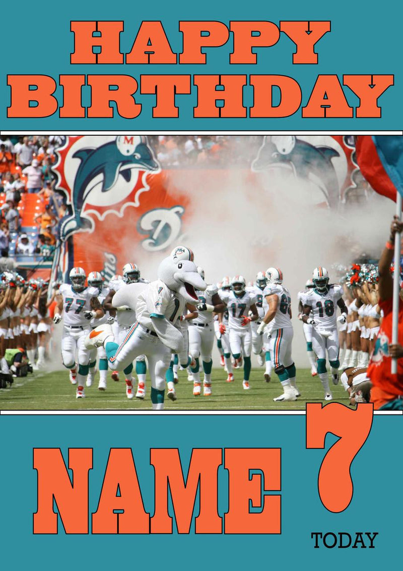 Personalised Miami Dolphins THEME INSPIRED Style PERSONALISED Kids Adult FUNNY Birthday Card 3