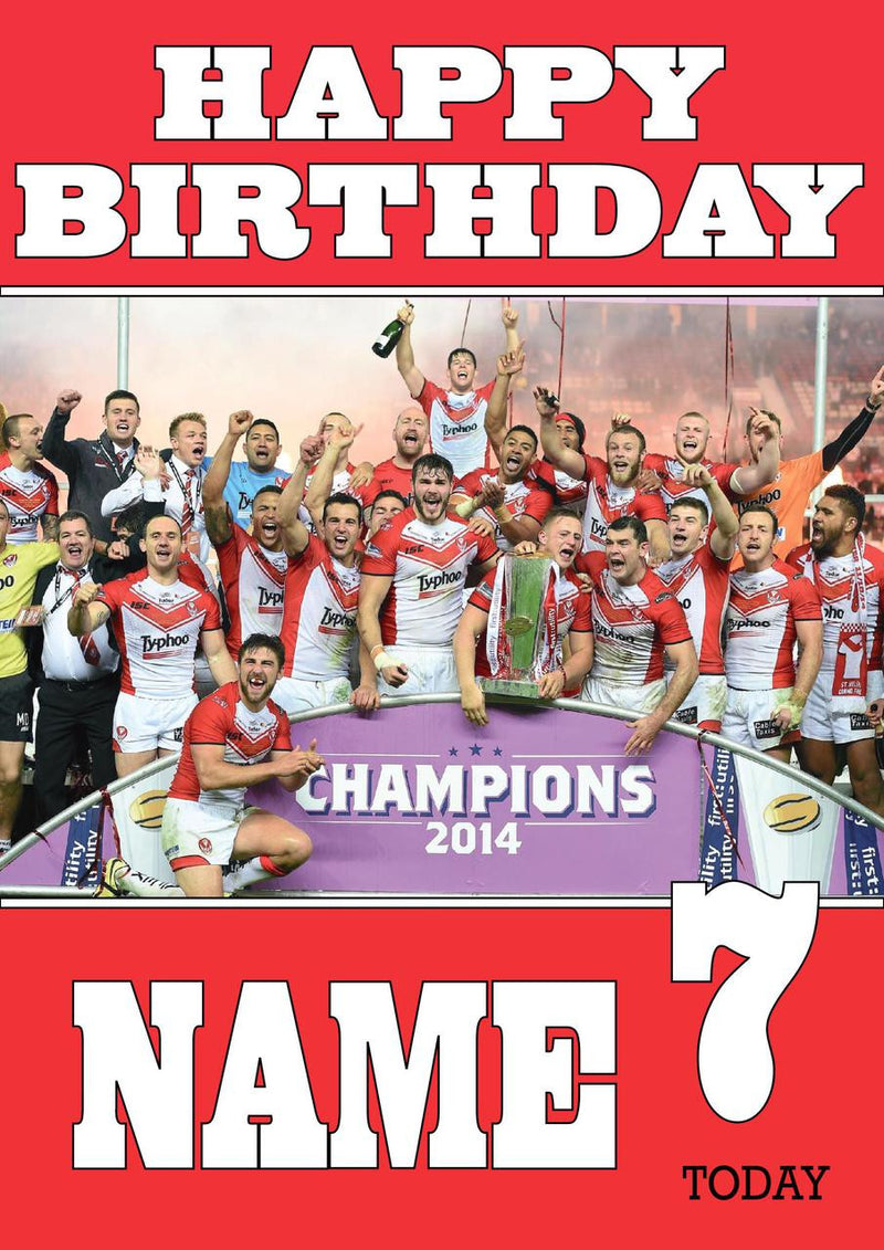 Personalised St. Helens Fan TEAM THEME INSPIRED Kids Adult Birthday Card