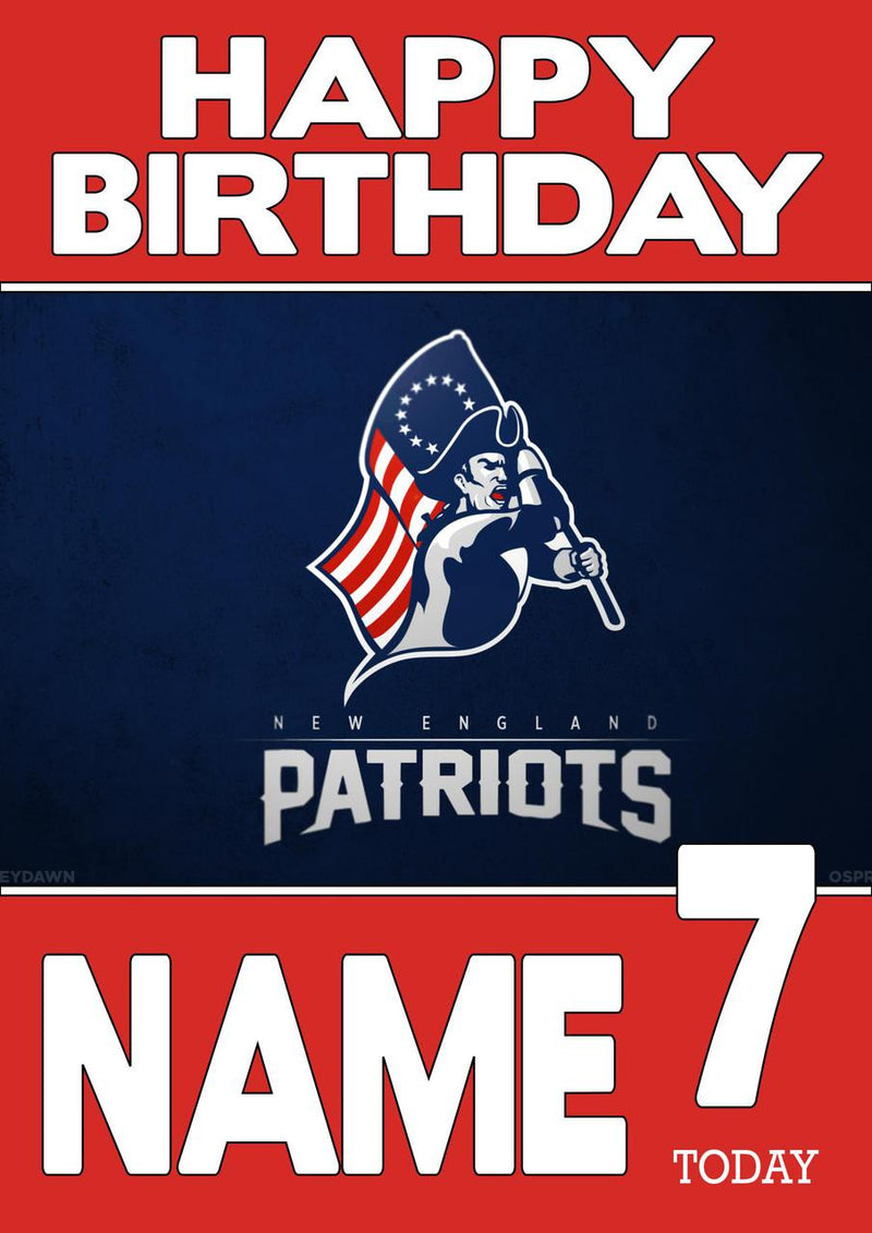 Personalised New England Patriots THEME INSPIRED Style PERSONALISED Kids Adult FUNNY Birthday Card