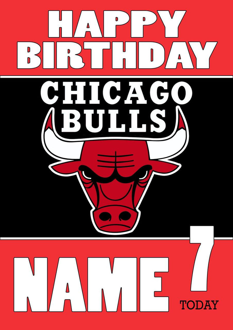 Personalised Chicago Bulls THEME INSPIRED Style PERSONALISED Kids Adult FUNNY Birthday Card 3