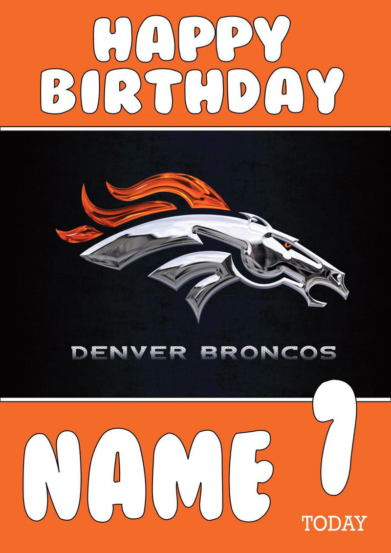 Personalised Denver Broncos THEME INSPIRED Style PERSONALISED Kids Adult FUNNY Birthday Card 4