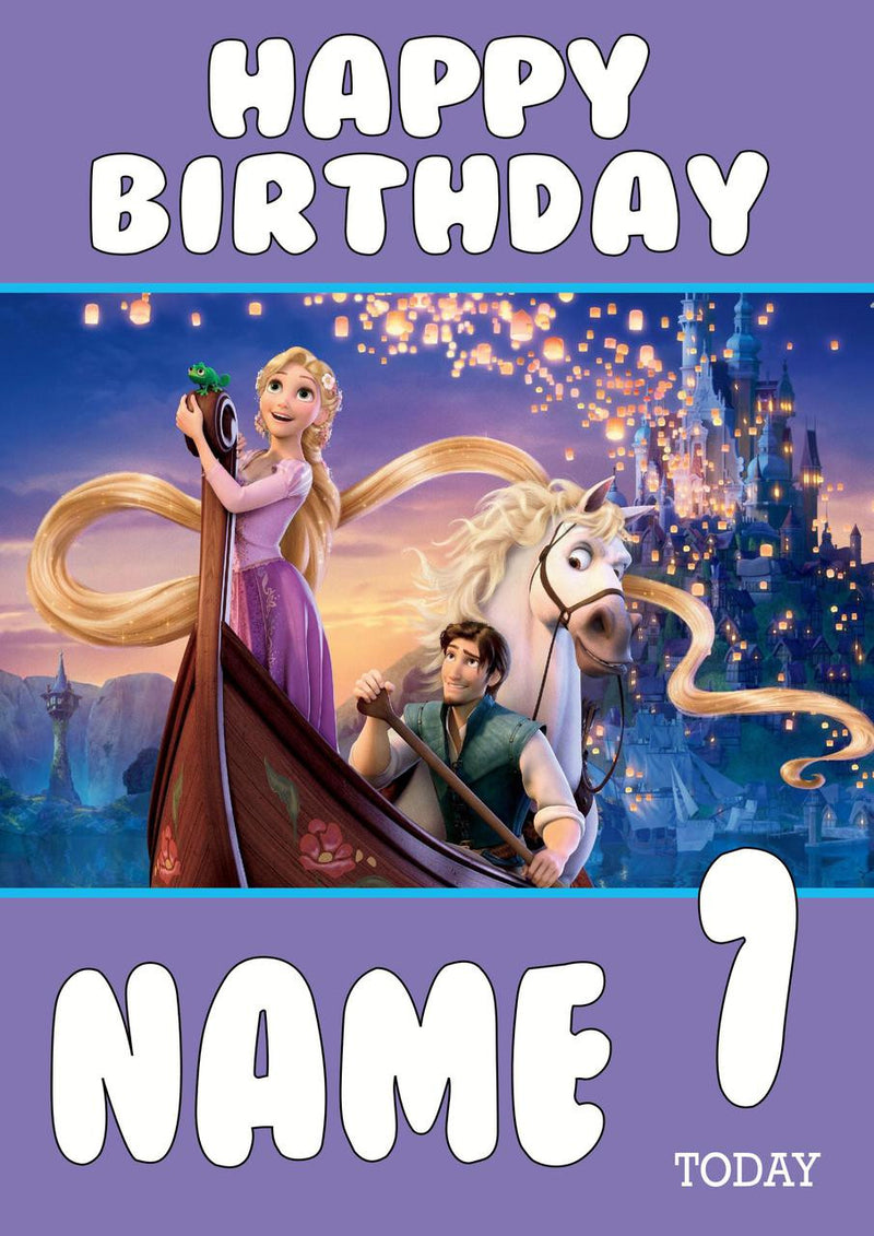 THEME INSPIRED Kids Adult Personalised Birthday Card Tangled Birthday Card