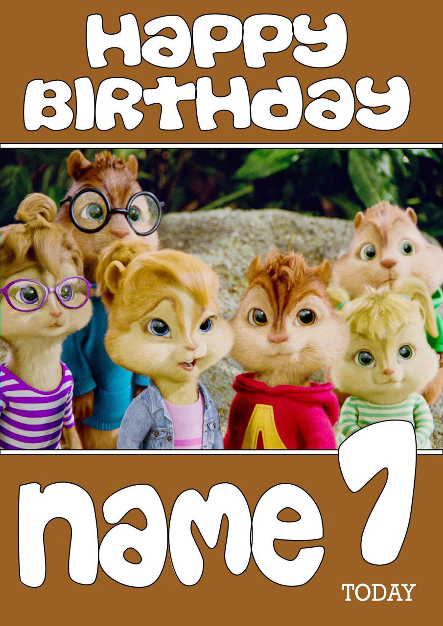 THEME INSPIRED Kids Adult Personalised Birthday Card Alvin And The Chipmunks Birthday Card 3 – Theme Inspired Kids Adult Personalised Birthday Card Alvin and the Chipmunks