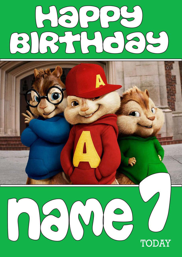 Theme Inspired Kids Adult Personalised Birthday Card Alvin and the Chipmunks