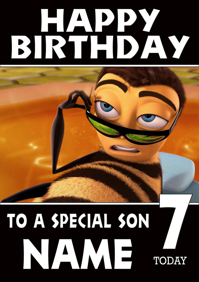 THEME INSPIRED Kids Adult Personalised Birthday Card Bee Movie Birthday Card