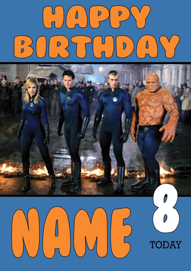 THEME INSPIRED Kids Adult Personalised Birthday Card The Fantastic Four Birthday Card