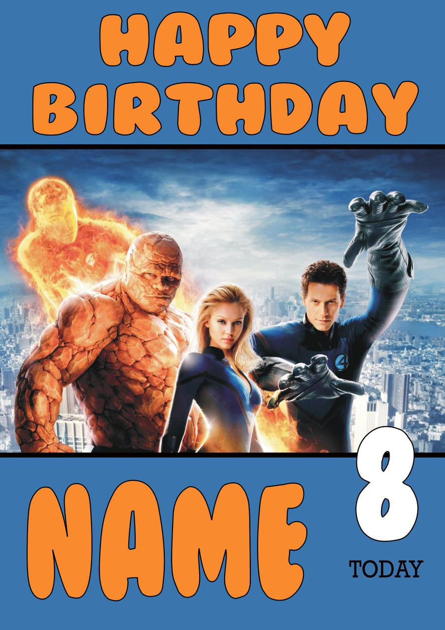 THEME INSPIRED Kids Adult Personalised Birthday Card The Fantastic Four Birthday Card 3 – Theme Inspired Kids Adult Personalised Birthday Card the Fantastic Four