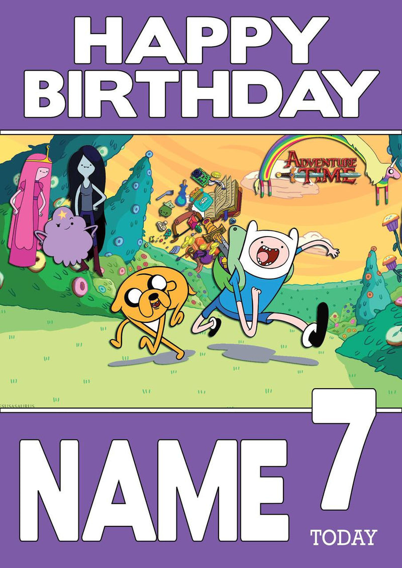 THEME INSPIRED Kids Adult Personalised Birthday Card Adventure Time Birthday Card