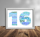 Personalised Number Word Art Poster Print Blue Number 16