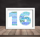 Personalised Number Word Art Poster Print Blue Number 16