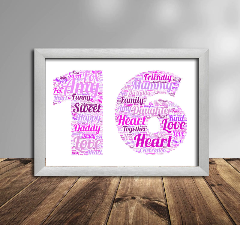 Personalised Pink Word Art Poster Print Number 16