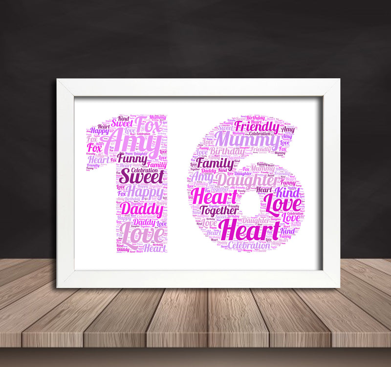 Personalised Pink Word Art Poster Print Number 16