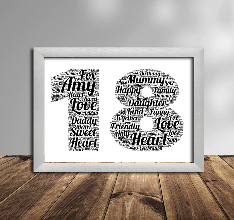 Personalised Black Word Art Poster Print Number 18