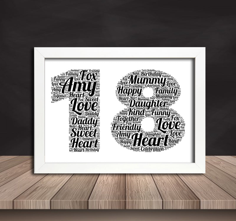 Personalised Black Word Art Poster Print Number 18