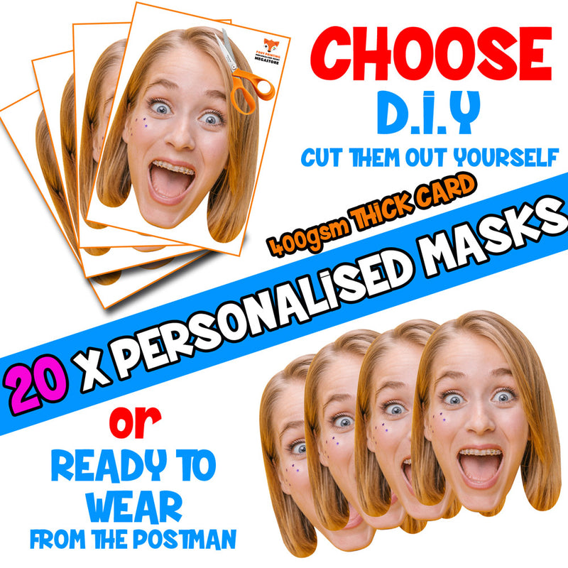 20 X Personalised Custom Photo Party Face Masks