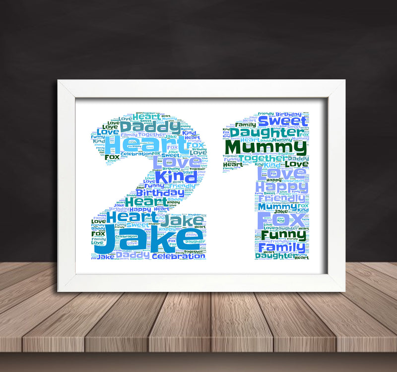 Personalised Blue Word Art Poster Print Number 21