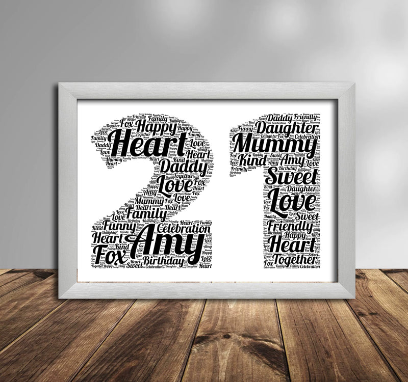 Personalised Black Word Art Poster Print Number 21