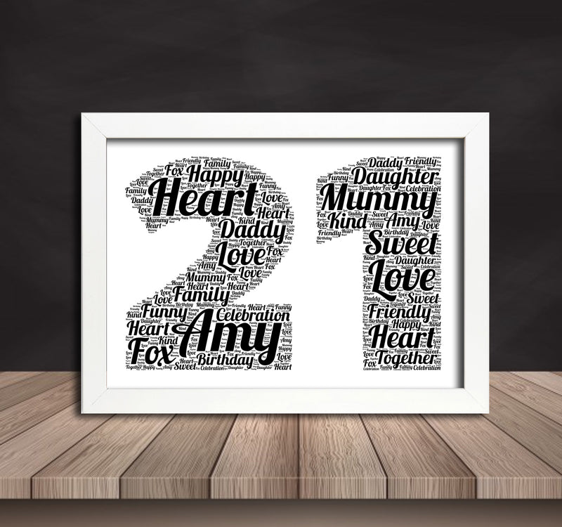 Personalised Black Word Art Poster Print Number 21