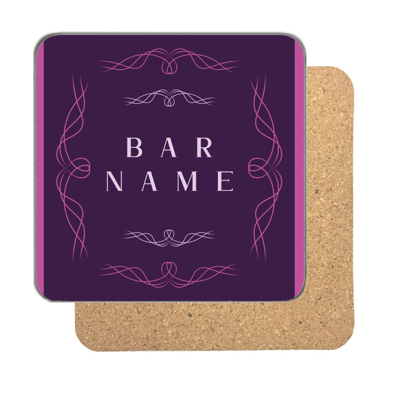 Personalized Bar Name Purple Drinks Coaster