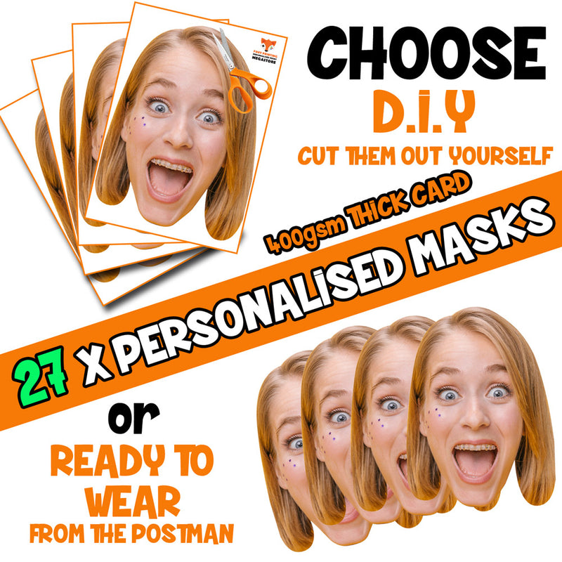 27 X Personalised Custom Photo Party Face Masks