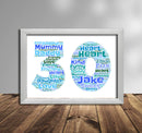 Personalised Blue Word Art Poster Print Number 30