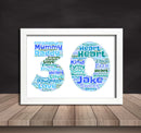 Personalised Blue Word Art Poster Print Number 30