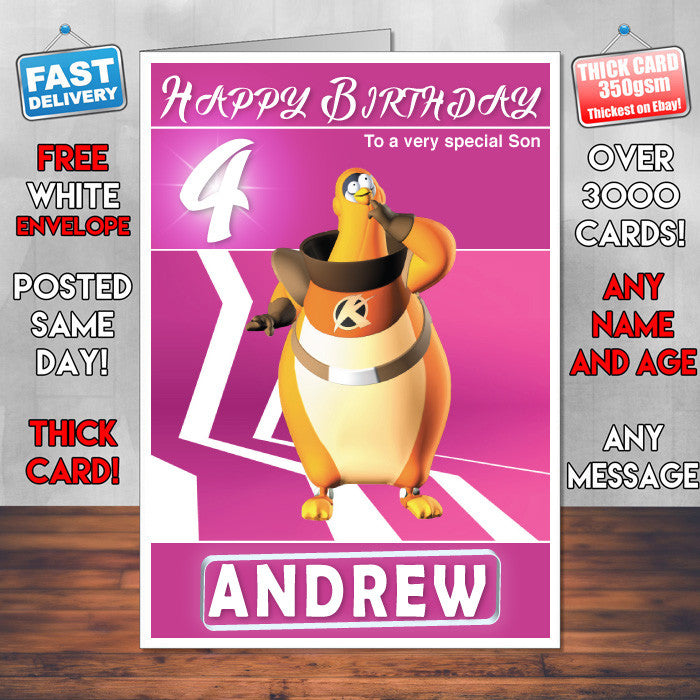 321 Penguins 5 Style Theme Personalised Kidshows Birthday Card (SA)