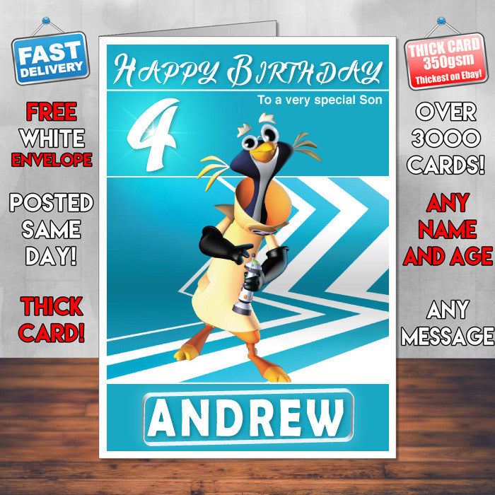 321 Penguins 6 Style Theme Personalised Kidshows Birthday Card (SA)