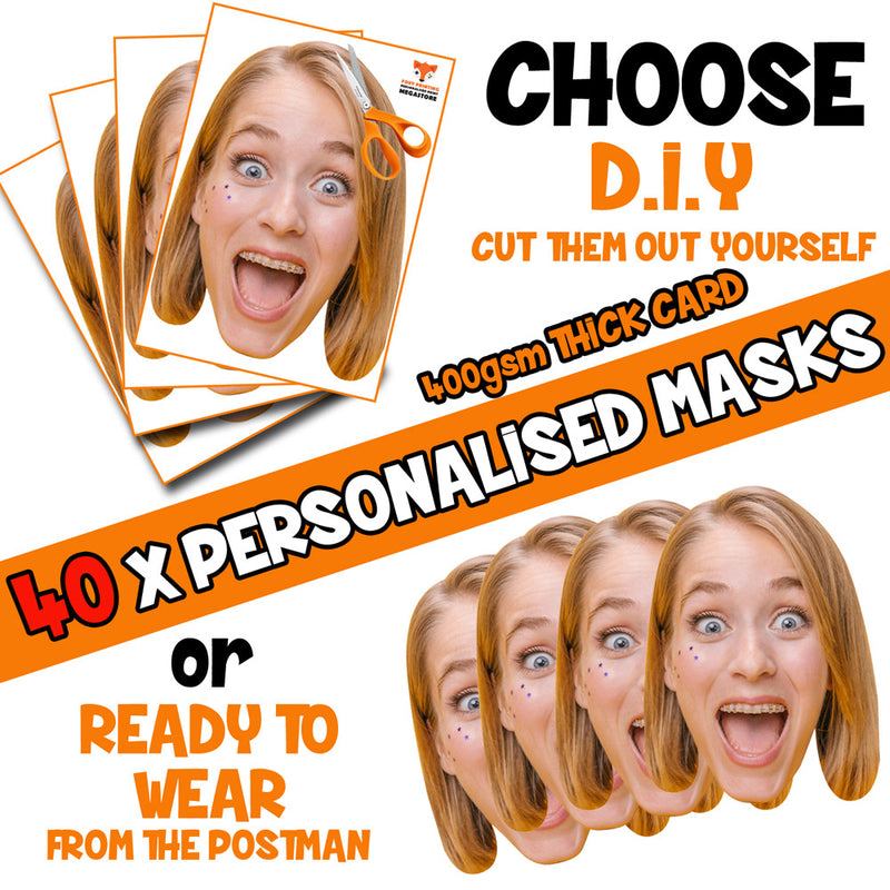 40 X Personalised Custom Photo Party Face Masks