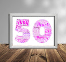 Personalised Pink Word Art Poster Print Number 50