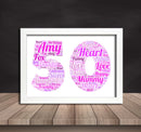 Personalised Pink Word Art Poster Print Number 50