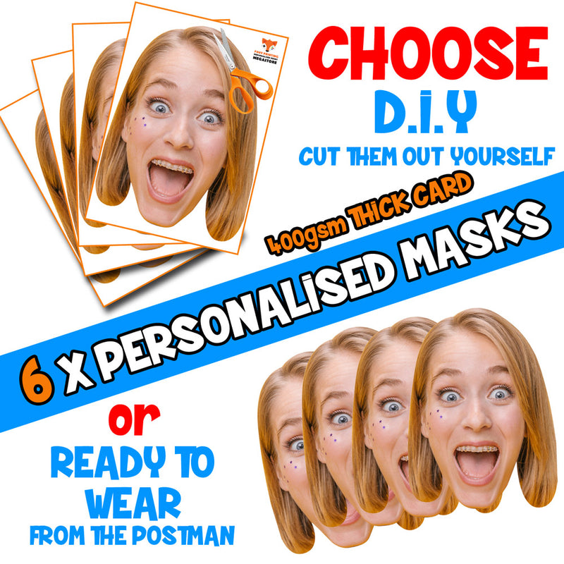 6 X Personalised Custom Photo Party Face Masks