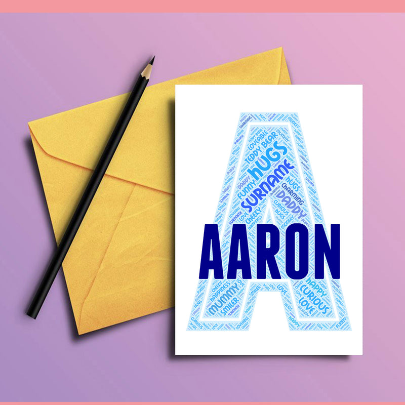 Personalised Name Word Art Poster Print Blue Letter A