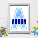 Personalised Name Word Art Poster Print Blue Letter A