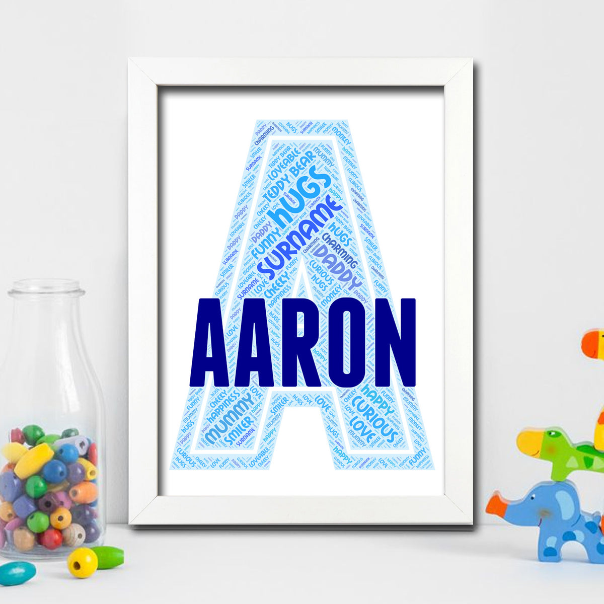 Personalised Name Word Art Poster Print Blue Letter A