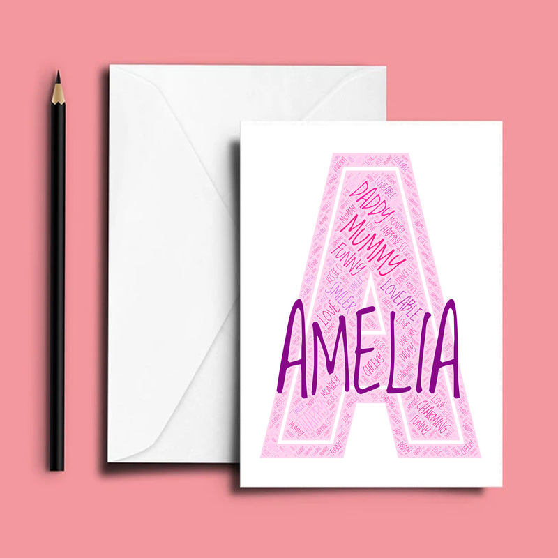 Personalised Name Word Art Poster Print Pink Letter A