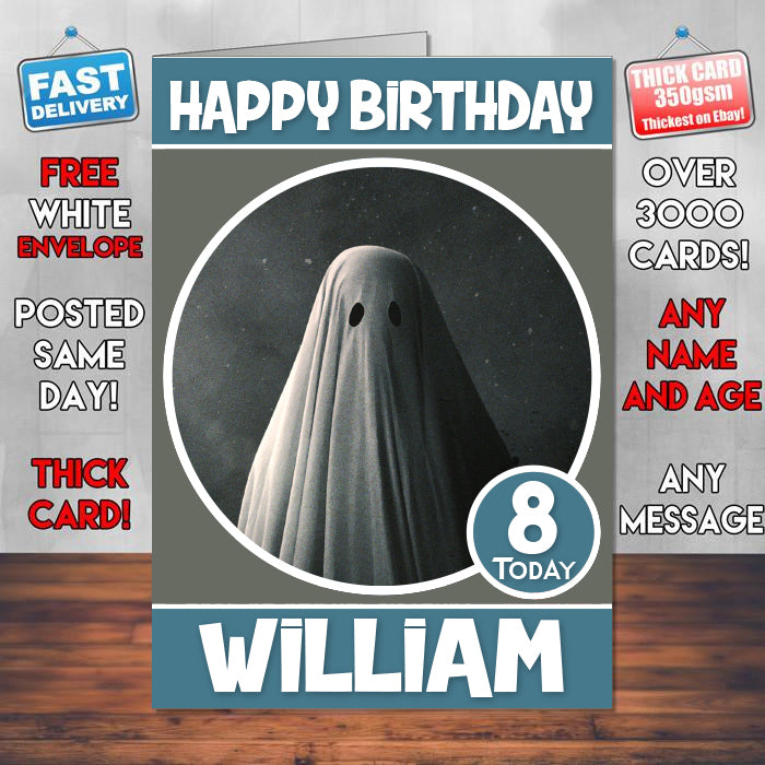 A Ghost Story Theme Style Personalised Kids Inspired Movie Birthday Card (SA)