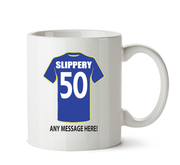 AFC Wimbledon Football Team Mug - Personalised Birthday Age and Name – printed mug product image 1